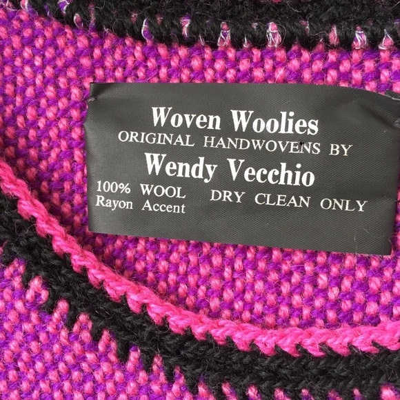 WOVEN WOOLIES Sweater Hand Woven Pullover 100% Wool Pink Purple Wendy Vecchi - Picture 5 of 5